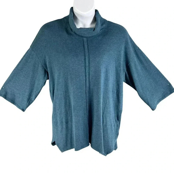 J Jill PURE JILL Womens M RELAXED Fit 3/4 Sleeve Blue PONCHO Tunic Cowl Neck - Picture 1 of 16